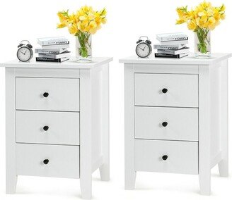 2PCS Nightstand End Beside Table Drawers Modern Storage Bedroom Furniture White