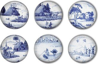 Delft Blue Country Village Round Refrigerator Magnet Set