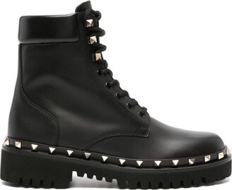 Rockstud leather combat boots-AB