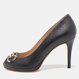 Black Guccissima Leather Horsebit Platform Pumps Size 37