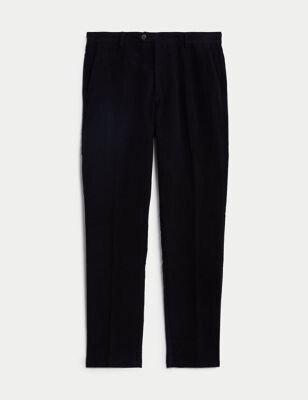 Tapered Fit Moleskin Flat Front Trousers