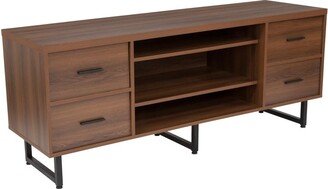 Merrick Lane Cambridge Three Shelf And Four Drawer Tv Stand In Rustic Wood Grain Finish With Square Metal Legs