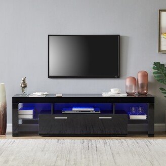 RASOO 61 in&Up Morden High Glossy RGB LED TV Stand with 2 Drawer&2 Glass Shelf