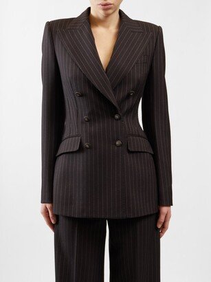 Padded-shoulder Pinstriped Wool-twill Suit Jacket