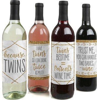 Big Dot Of Happiness It's Twins Twins Baby Shower Decor - Wine Bottle Label Stickers - 4 Ct