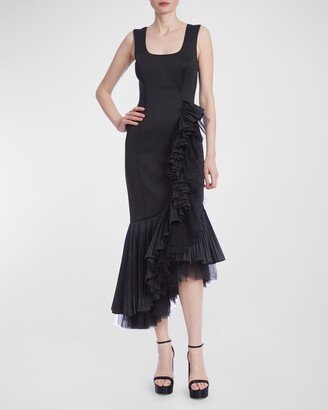 Sleeveless Ruffle Tulle High-Low Midi Dress