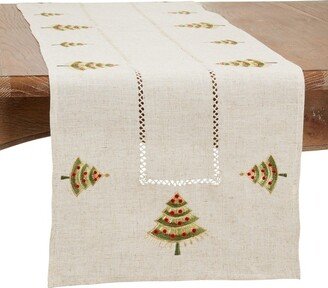 Saro Lifestyle Holiday Table Runner With Embroidered Christmas Tree Design, Natural,