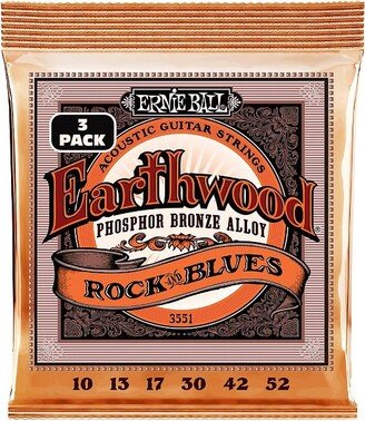 Ernie Ball Earthwood Rock and Blues Phosphor Bronze Acoustic Guitar Strings 3 Pack 10 - 52