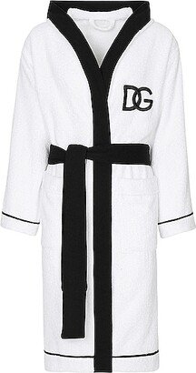 Dolce & Gabbana Casa Logo Hooded Bathrobe in White