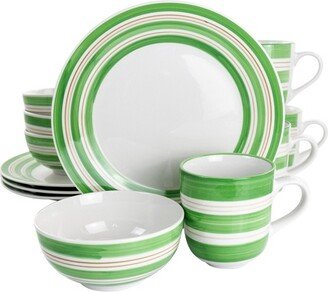 Home Sunset Stripes 12 Piece Round Fine Ceramic Dinnerware Set in Green