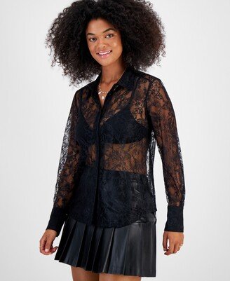 Women's Lace Long-Sleeve Shirt, Created for Macy's