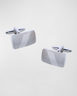 Men's Diagonal Detailed Rhodium Cufflinks