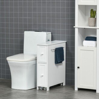 kleankin Slim Bathroom Cabinet, Freestanding Storage Cabinet, Toilet Paper Holder, and Wheels, 7 x 20.5 x 24.75 Inches, White