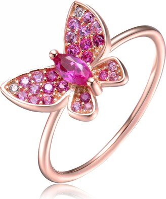 Sterling Silver with Rose Gold Plated Ruby Cubic Zirconia Small Butterfly Ring