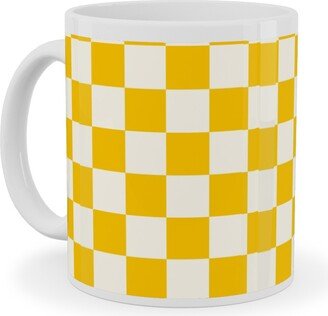 Mugs: Checkered Pattern - Yellow Ceramic Mug, White, 11Oz, Yellow