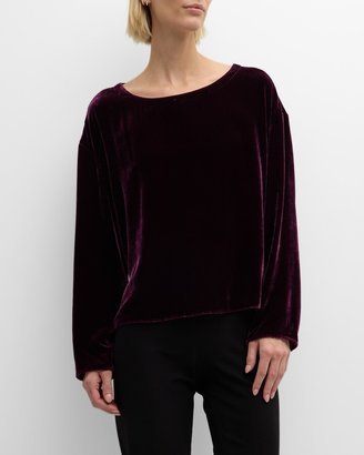 Long-Sleeve Scoop-Neck Velvet Top