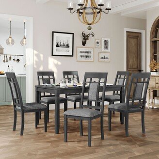 EDWINRAY 7-Piece Dining Table Set Kitchen Table Set with 6 Padded Dining Chairs Wooden Table for Dining Room & Living Room