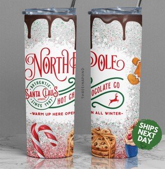 North Pole Hot Chocolate Drip Tumbler, Cute Candy Cane Tumbler For Holiday Gift, Christmas Present Gift Her, Gingerbread Man
