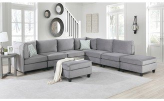 Lilola Zelmira Gray Velvet Fabric 8Pc Modular Sectional Sofa Corner Couch