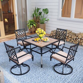 5-Piece Patio Dining Set With Swivel Chairs and Wood-Like Square Table