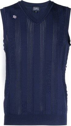 logo-jacquard V-neck knitted vest