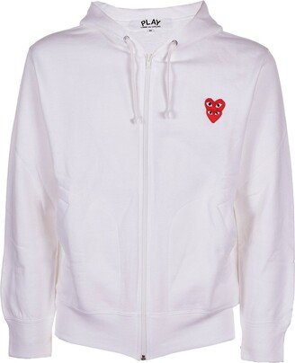 Overlapping Heart Embroidered Zip-Up Hoodie