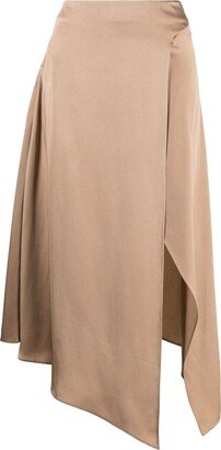 Asymmetric Satin Midi Skirt