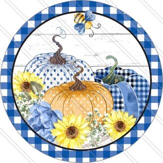 Blue Fall Sign - Pumpkin Autumn Wreath Metal