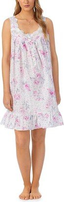 Cotton Lawn Sleeveless Chemise (White Ground Floral) Women's Pajama