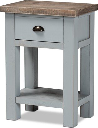 Hastin Classic and Traditional Two-Tone Grey and Antique Brown Finished Wood 1-Drawer End Table