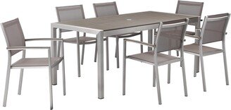 Fifi 7 Piece Dining Table Set, Gray Metal Frames, Smooth Textilene Fabric