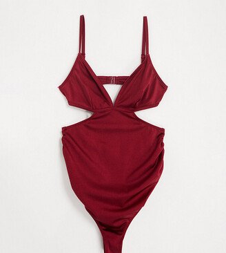 Wolf & Whistle Maternity Exclusive cut out swimsuit in plum