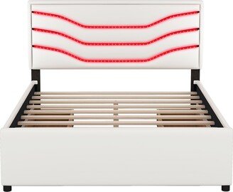 TONWIN Queen Size Upholstered Storage Platform Bed with LED