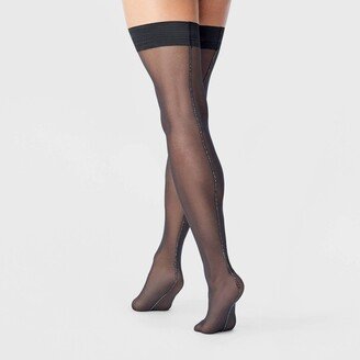 Women's Sheer Sparkle Back Seam Thigh Highs Black