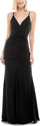 Juniors Womens Ruched Maxi Evening Dress