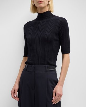 Turtleneck Ribbed Tricot Sweater