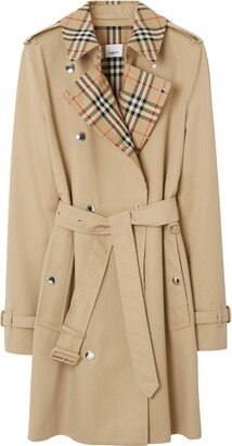 Check-Trim Short Trench Coat-AA