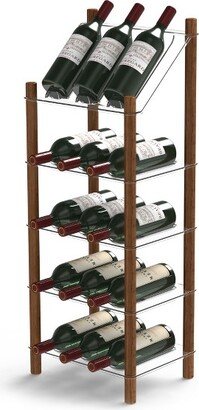 Life Story MyWinebar 15 Bottle Wine Holder Wood Frame Floor Storage Rack Display Stand with Tilted Top Shelf and 4 Flat Display Shelves