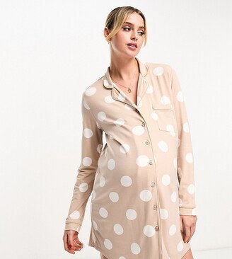 ASOS DESIGN Maternity exclusive viscose spot sleep shirt in beige