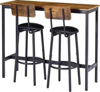 Bar Table Set with 2 Leather Upholstered Bar Stools and 1 Bar Table