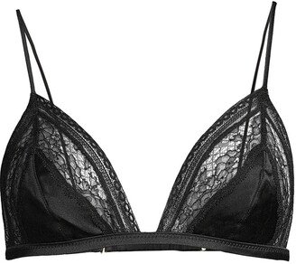 Lace-Trim Metallic Silk Bra