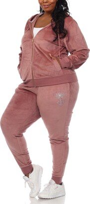 Plus Size Rhinestone Velour Tracksuit 2 Piece Set