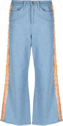 Bouclé-Detail Wide-Leg Jeans