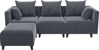 RASOO Grey Velvet Coil Spring L-Shape Sectional Sofa with 6 Pillows for Living Room