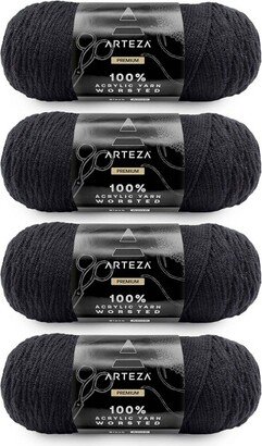 Arteza 100% Worsted Acrylic Yarn 4-Pack, Black