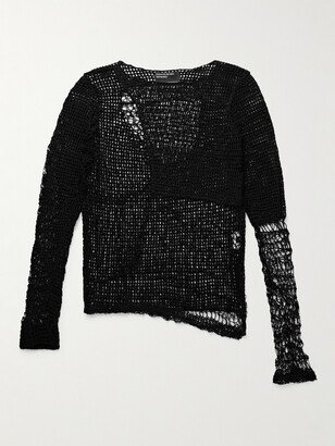 Slim-Fit Distressed Open-Knit Cotton Sweater