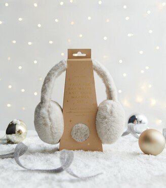 Cream Faux Fur Ear Muffs and Hand Warmer Set