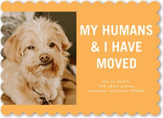 Moving Announcements: My Humans Moving Announcement, Orange, 5X7, Pearl Shimmer Cardstock, Scallop