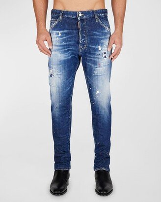 Men's Relaxed Splattered Long Denim Jeans