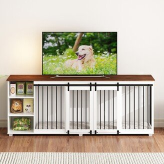 Timechee Versatile White Dog Crate Furniture TV Stand Entertainmnet Center - 86.6